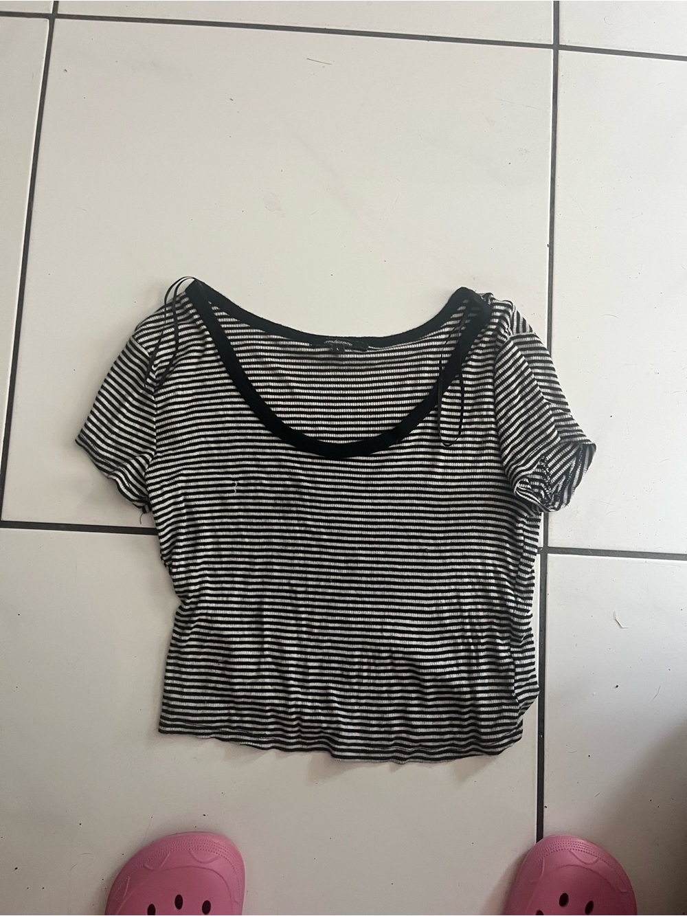 Ambiance Black & White Striped Scoop Crop Top